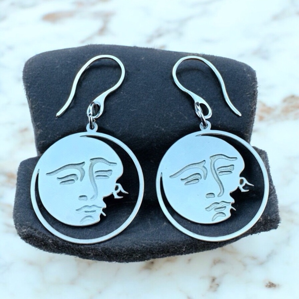 🆕 Face on the Moon Laser Etched Earrings Stainless Steel